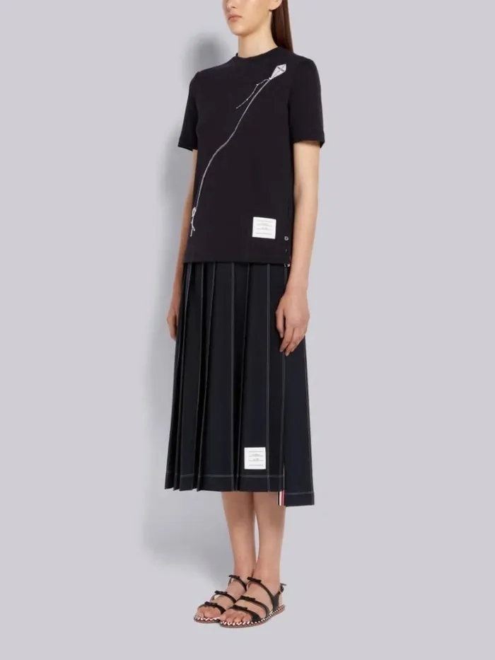 Vitello Calf Leather Cord Trimmed Leather Sole 3bow Slingback Sandal Black Women Thom Browne Slippers and Sandals