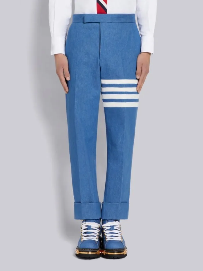 Washed Denim 4bar Classic Backstrap Trouser Blue Men Thom Browne Trousers