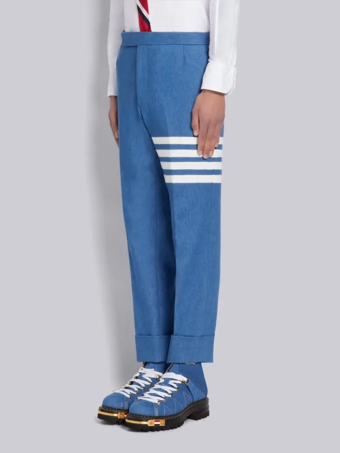Washed Denim 4bar Classic Backstrap Trouser Blue Men Thom Browne Trousers