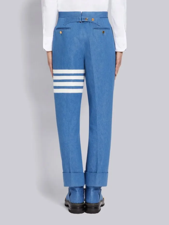 Washed Denim 4bar Classic Backstrap Trouser Blue Men Thom Browne Trousers