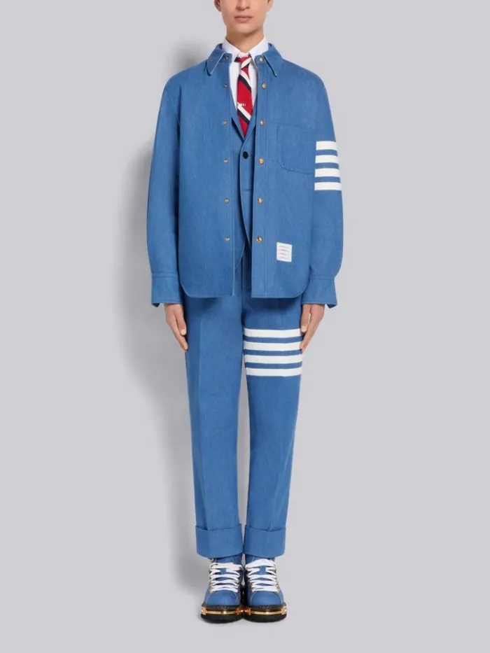Washed Denim 4bar Classic Backstrap Trouser Blue Men Thom Browne Trousers