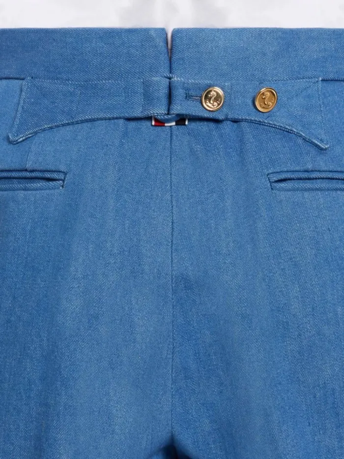 Washed Denim 4bar Classic Backstrap Trouser Blue Men Thom Browne Trousers
