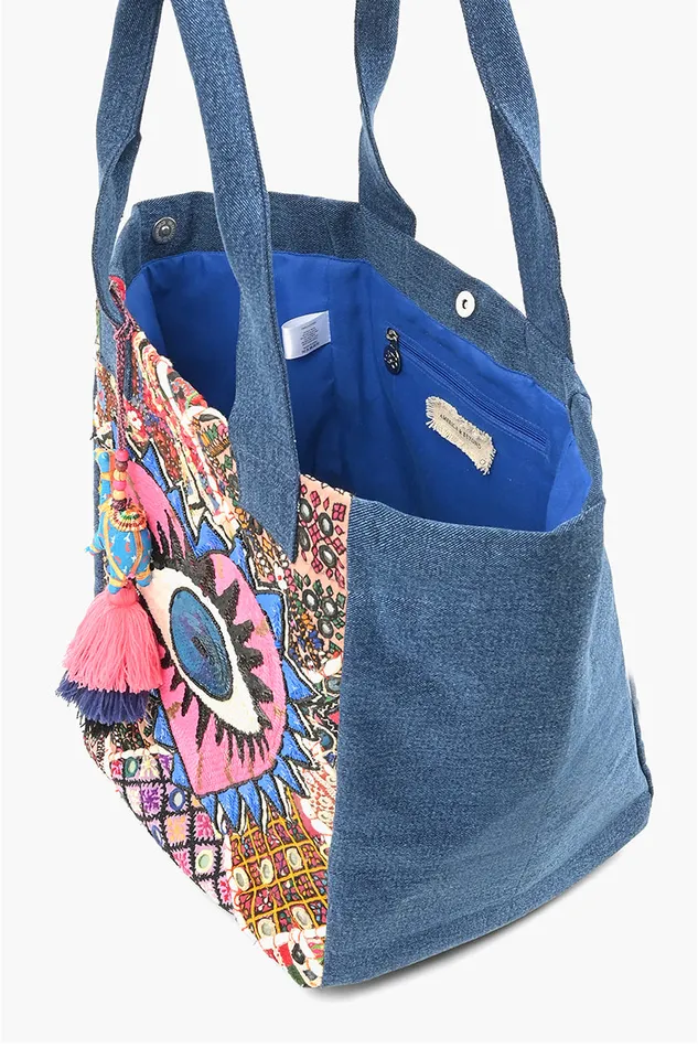 Watch Over Me Evil Eye Denim Tote Watch Over Me Evil Eye Denim Tote