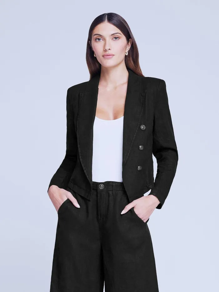 Wayne Linen Blazer Black Women L039Agence Blazers and Jackets