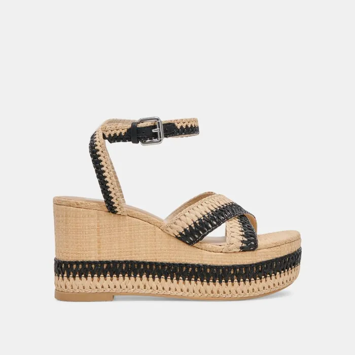 Wedges Women Dolce Vita Tulane Wedges Black Natural Raffia