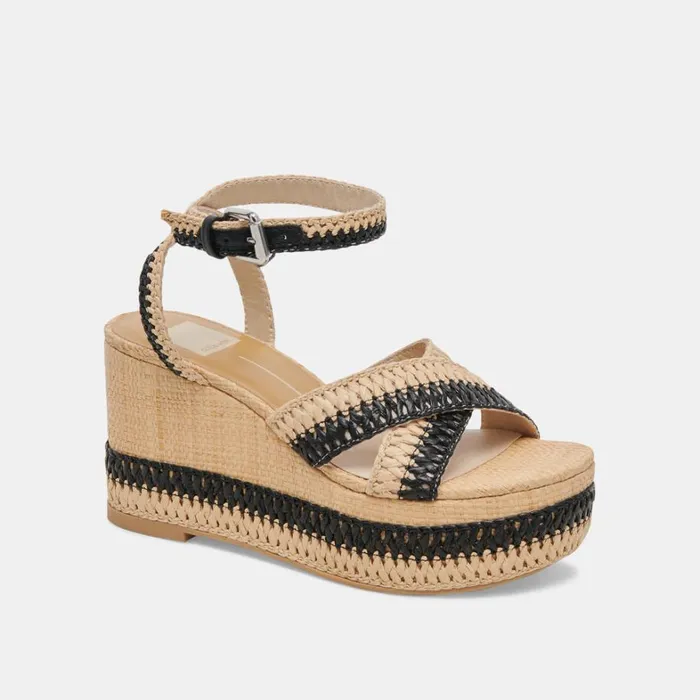 Wedges Women Dolce Vita Tulane Wedges Black Natural Raffia