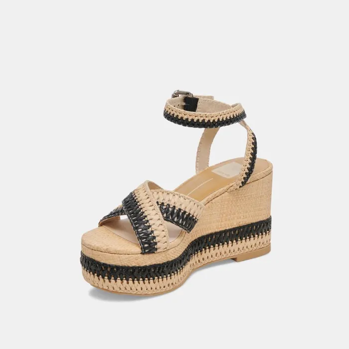 Wedges Women Dolce Vita Tulane Wedges Black Natural Raffia