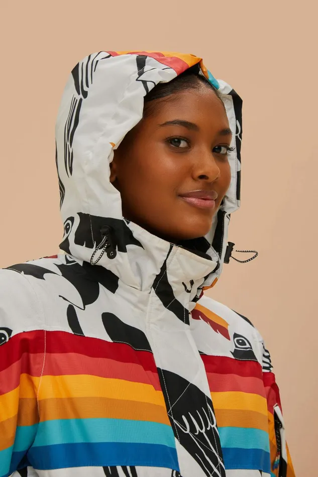 White Toucans Rainbow Ski Jumpsuit Women FARM Rio Puffer Jackets White Toucans Rainbow Ski Jumpsuit Women FARM Rio Puffer Jackets