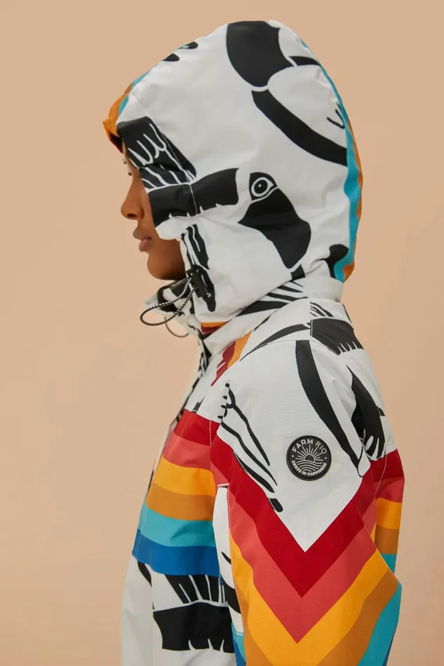 White Toucans Rainbow Ski Jumpsuit Women FARM Rio Puffer Jackets White Toucans Rainbow Ski Jumpsuit Women FARM Rio Puffer Jackets