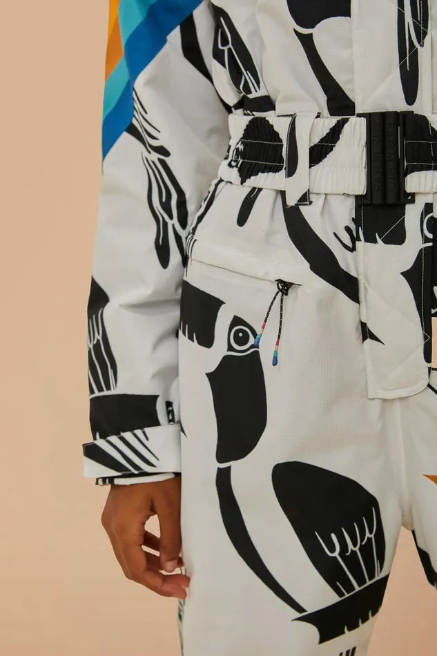 White Toucans Rainbow Ski Jumpsuit Women FARM Rio Puffer Jackets White Toucans Rainbow Ski Jumpsuit Women FARM Rio Puffer Jackets