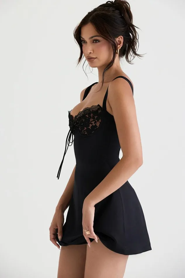 Women Adriana Black Satin And Lace Mini Dress House Of CB Dresses Women Adriana Black Satin And Lace Mini Dress House Of CB Dresses