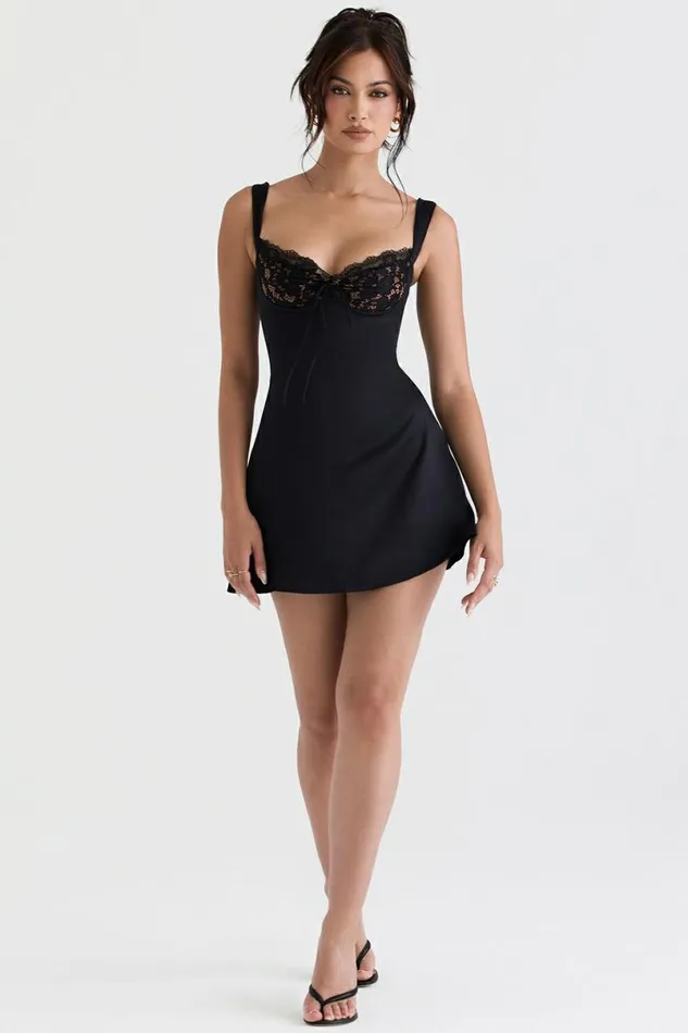 Women Adriana Black Satin And Lace Mini Dress House Of CB Dresses Women Adriana Black Satin And Lace Mini Dress House Of CB Dresses