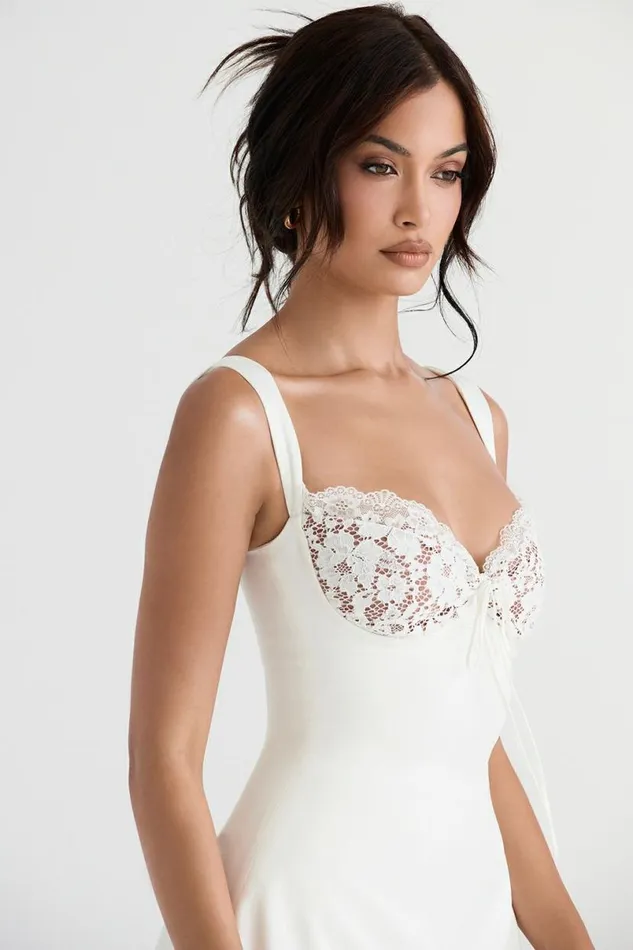 Women Adriana Ivory Satin And Lace Mini Dress House Of CB Dresses Women Adriana Ivory Satin And Lace Mini Dress House Of CB Dresses