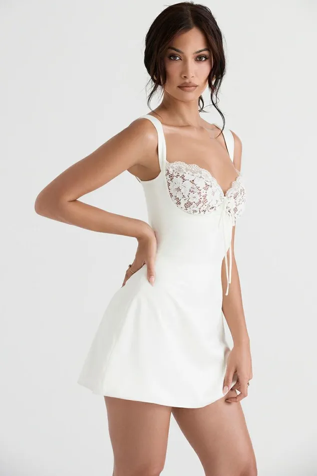 Women Adriana Ivory Satin And Lace Mini Dress House Of CB Dresses Women Adriana Ivory Satin And Lace Mini Dress House Of CB Dresses