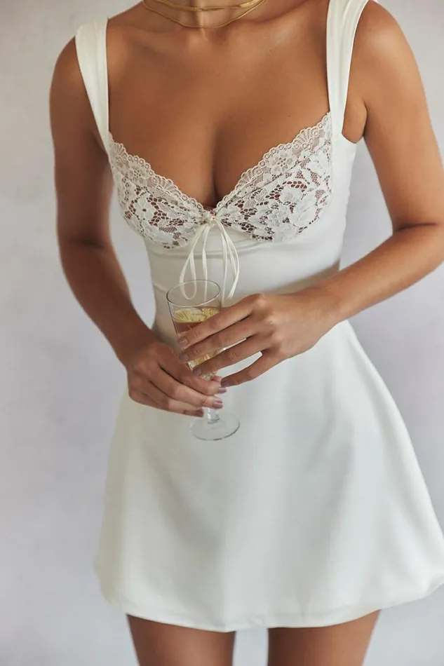 Women Adriana Ivory Satin And Lace Mini Dress House Of CB Dresses Women Adriana Ivory Satin And Lace Mini Dress House Of CB Dresses