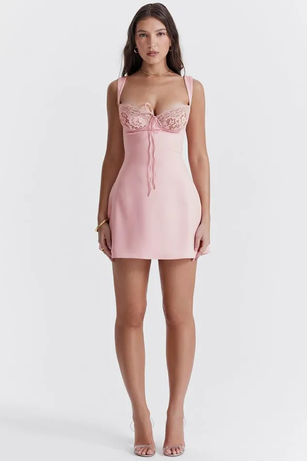 Women Adriana Rose Satin And Lace Mini Dress House Of CB Dresses