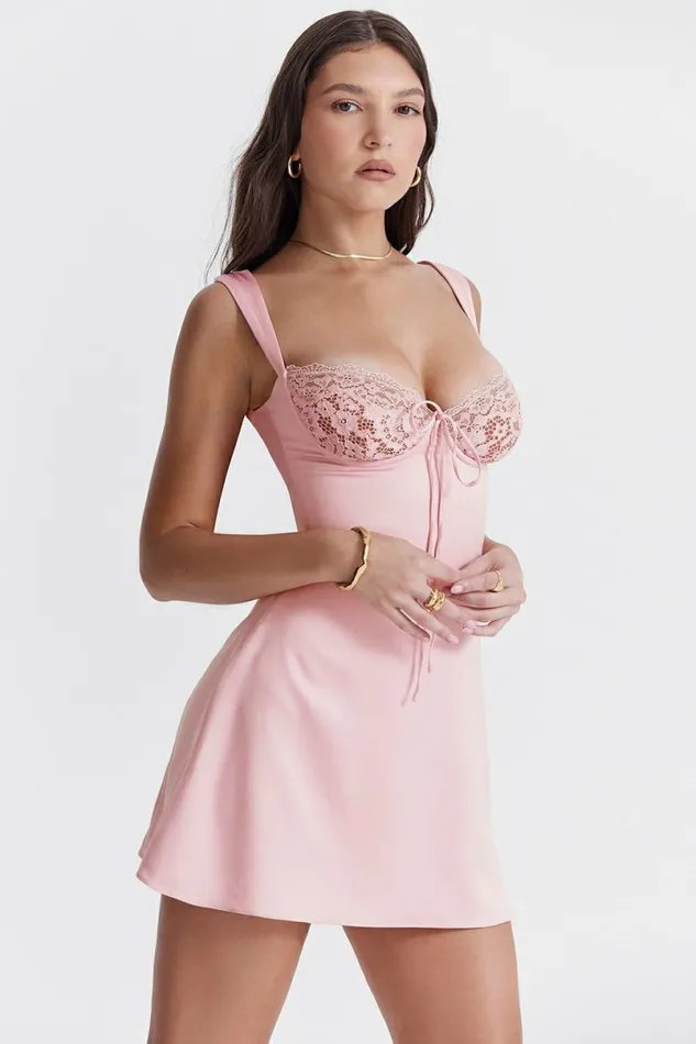 Women Adriana Rose Satin And Lace Mini Dress House Of CB Dresses