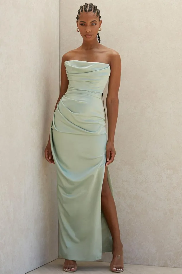 Women Adrienne Sage Satin Strapless Corset Maxi House Of CB Dresses