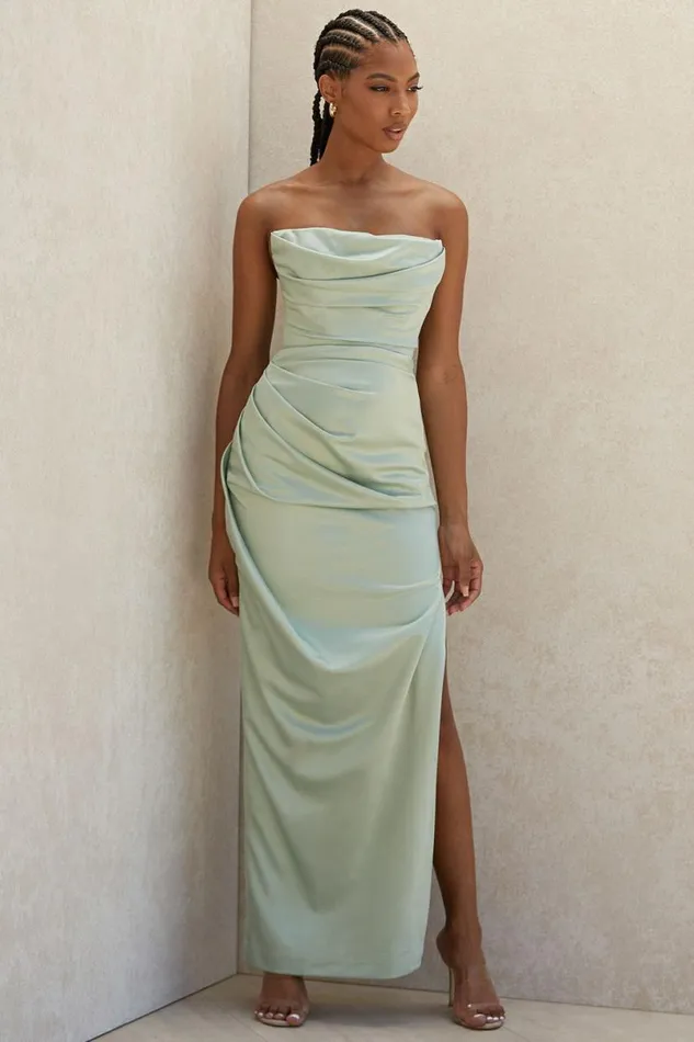 Women Adrienne Sage Satin Strapless Corset Maxi House Of CB Dresses Women Adrienne Sage Satin Strapless Corset Maxi House Of CB Dresses