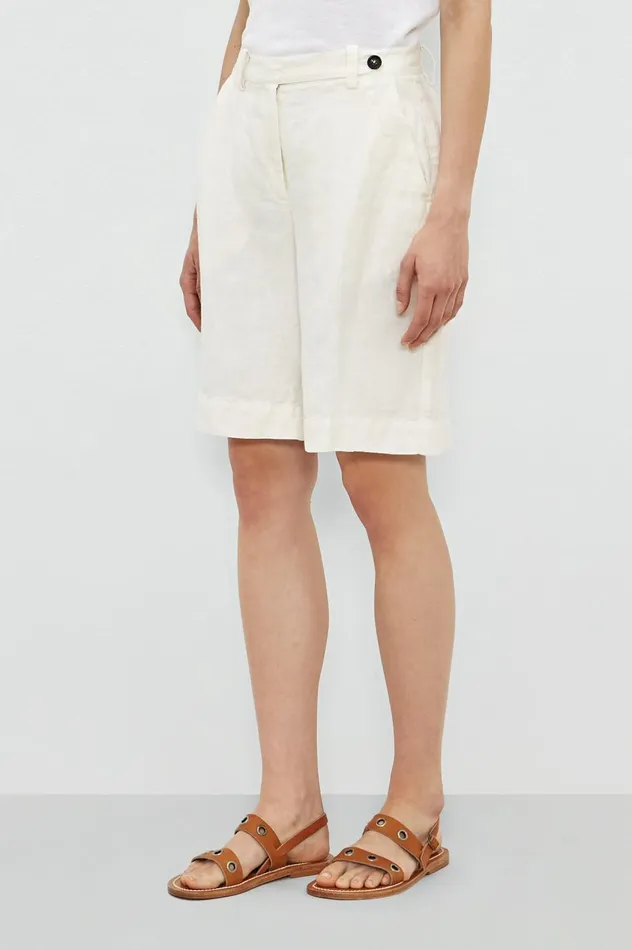 Women AIKA 8211 Herringbone Linen Bermuda Shorts 8211 Panna Massimo Alba Trousers and Shorts Women AIKA 8211 Herringbone Linen Bermuda Shorts 8211 Panna Massimo Alba Trousers and Shorts