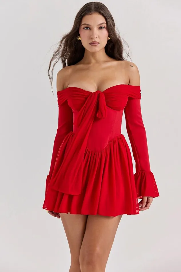 Women Alana Scarlet Off Shoulder Dress House Of CB Dresses