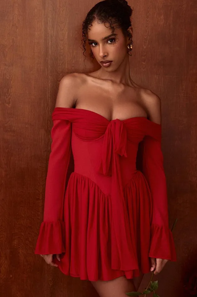 Women Alana Scarlet Off Shoulder Dress House Of CB Dresses