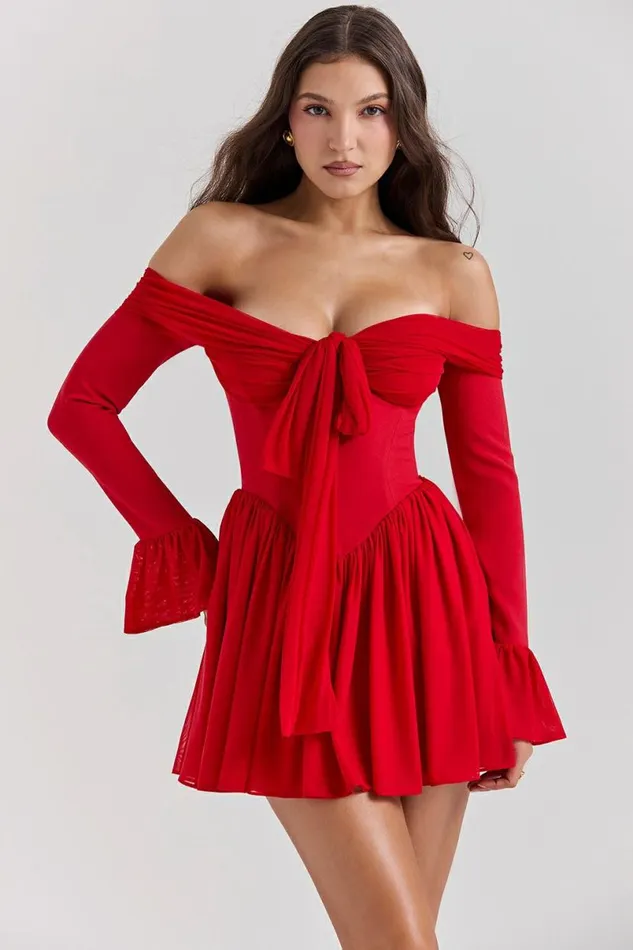 Women Alana Scarlet Off Shoulder Dress House Of CB Dresses