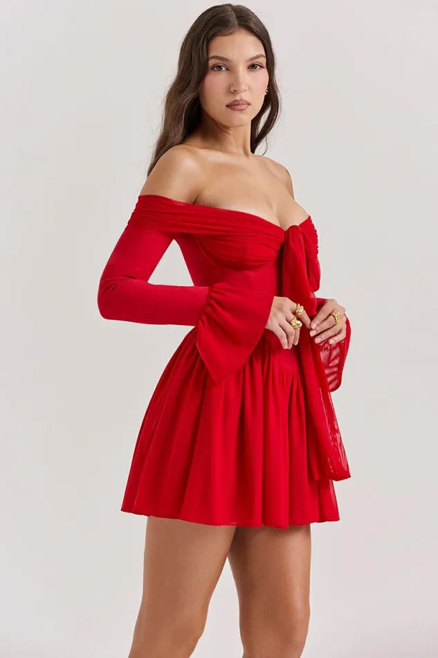Women Alana Scarlet Off Shoulder Dress House Of CB Dresses