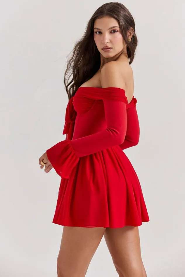Women Alana Scarlet Off Shoulder Dress House Of CB Dresses