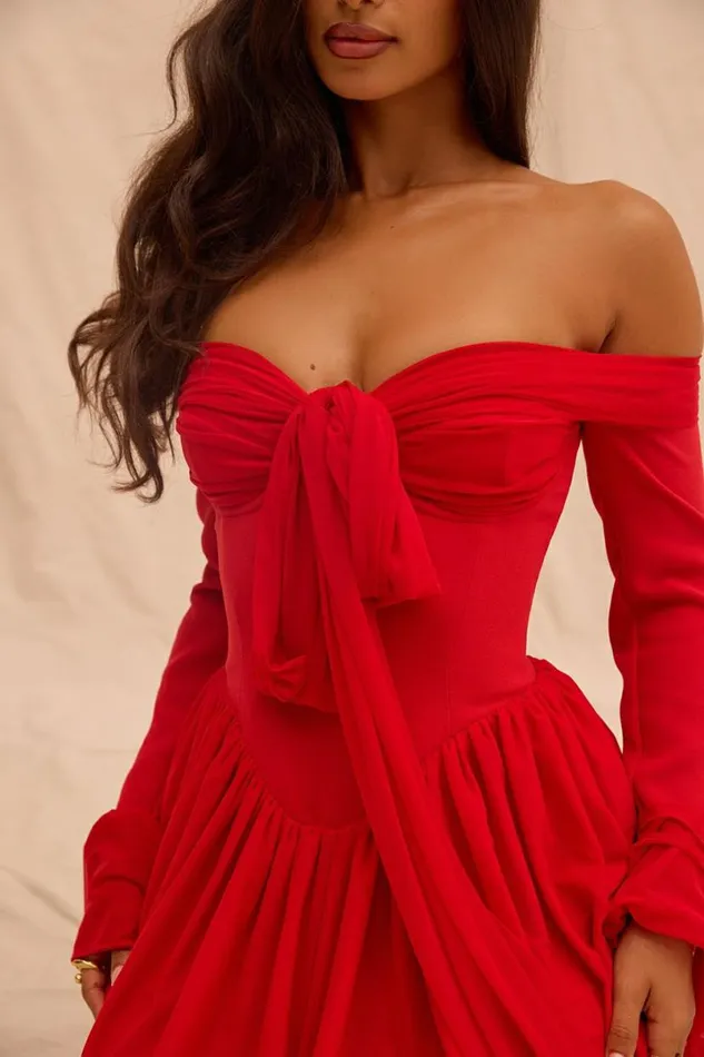 Women Alana Scarlet Off Shoulder Dress House Of CB Dresses