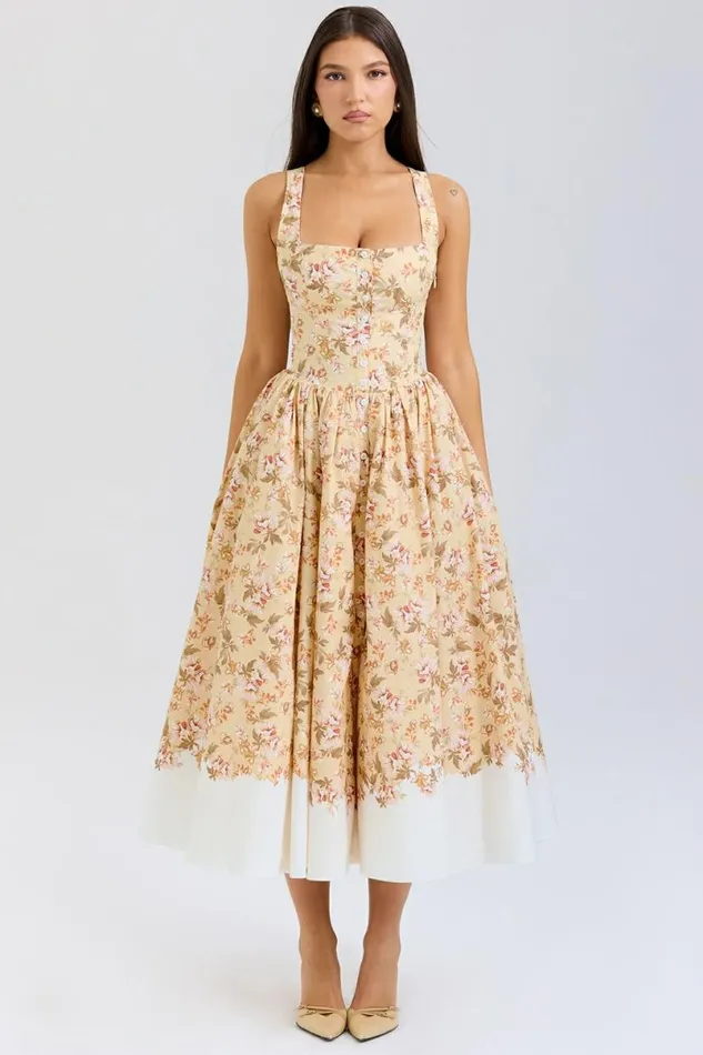Women Alba Honeyflower Print Gathered Cotton Midi Dress House Of CB Dresses