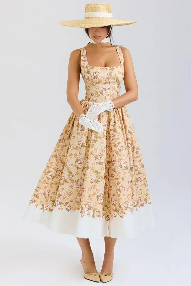 Women Alba Honeyflower Print Gathered Cotton Midi Dress House Of CB Dresses Women Alba Honeyflower Print Gathered Cotton Midi Dress House Of CB Dresses