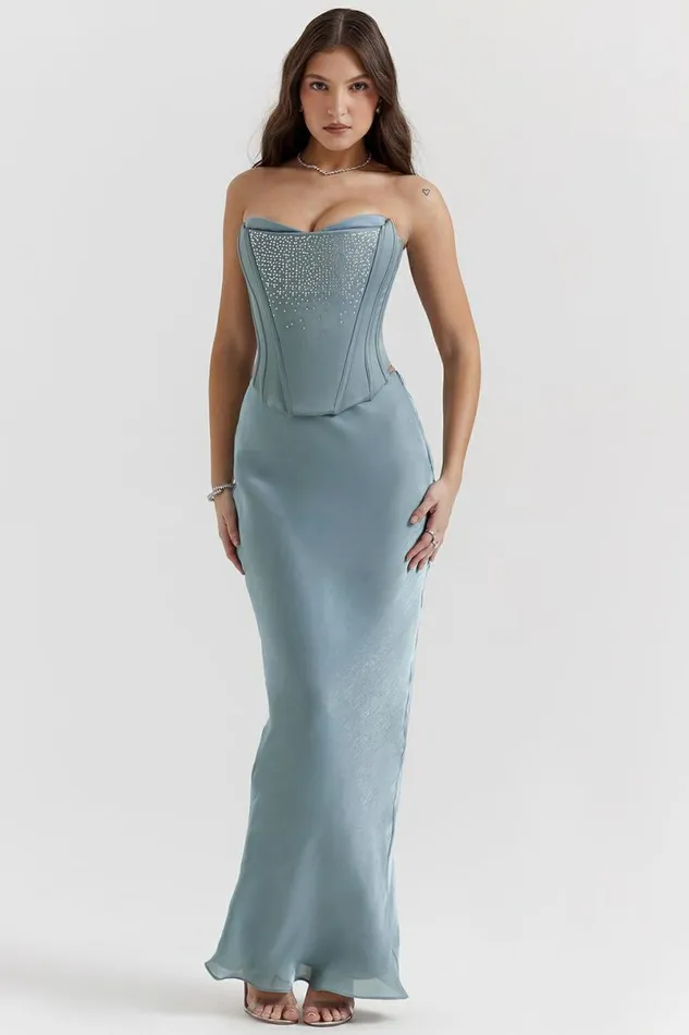 Women Amadi Cool Blue Floor Length Maxi Skirt House Of CB Bottoms