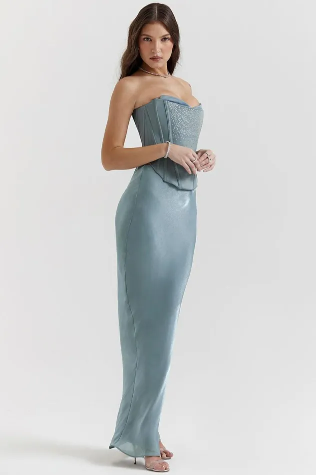 Women Amadi Cool Blue Floor Length Maxi Skirt House Of CB Bottoms