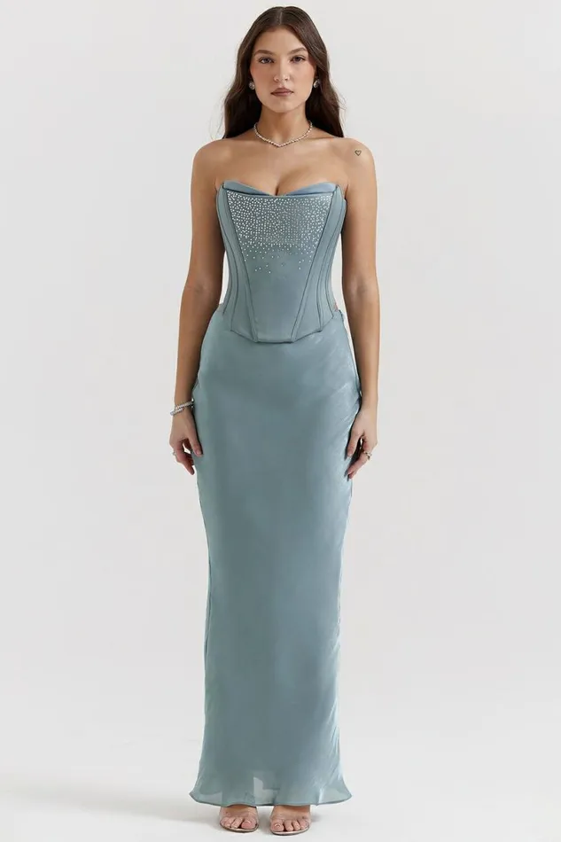 Women Amadi Cool Blue Floor Length Maxi Skirt House Of CB Bottoms