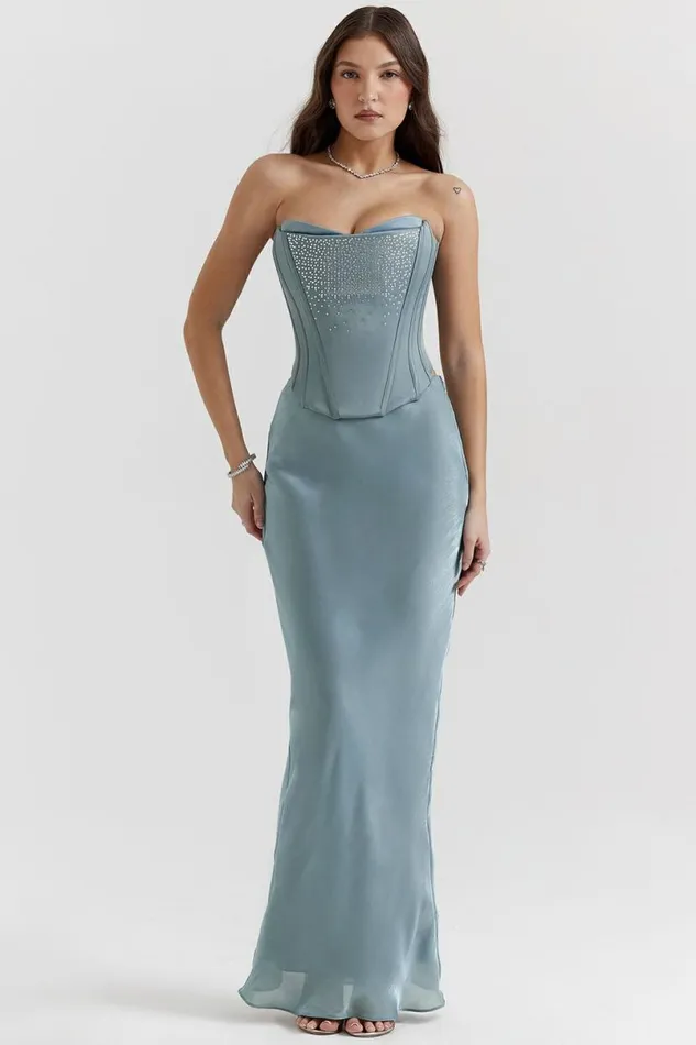 Women Amadi Cool Blue Floor Length Maxi Skirt House Of CB Bottoms