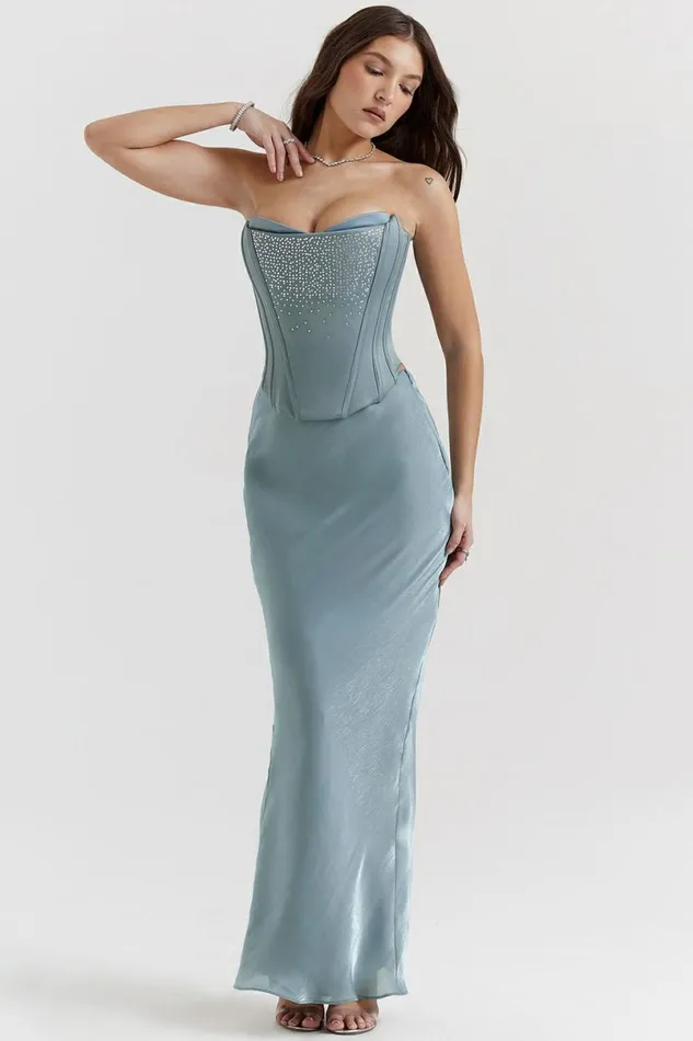 Women Amadi Cool Blue Floor Length Maxi Skirt House Of CB Bottoms
