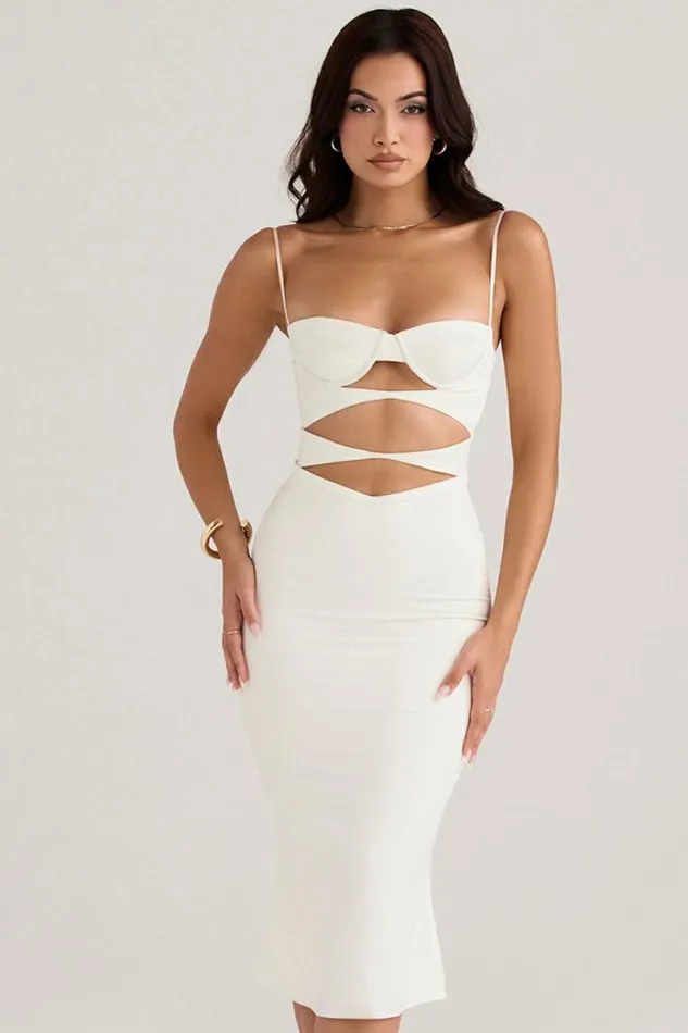 Women Amalia Ivory Satin Cutout Corset Dress House Of CB Dresses