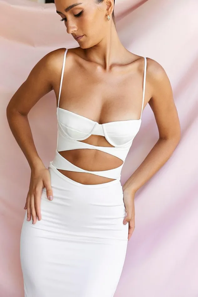 Women Amalia Ivory Satin Cutout Corset Dress House Of CB Dresses Women Amalia Ivory Satin Cutout Corset Dress House Of CB Dresses