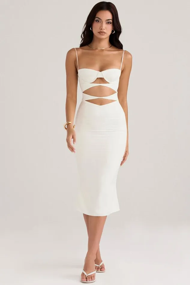 Women Amalia Ivory Satin Cutout Corset Dress House Of CB Dresses Women Amalia Ivory Satin Cutout Corset Dress House Of CB Dresses