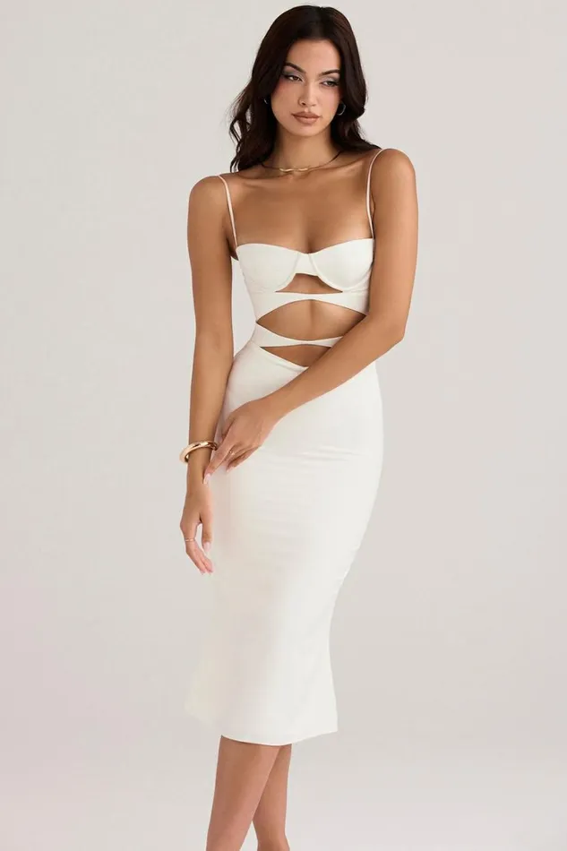 Women Amalia Ivory Satin Cutout Corset Dress House Of CB Dresses Women Amalia Ivory Satin Cutout Corset Dress House Of CB Dresses