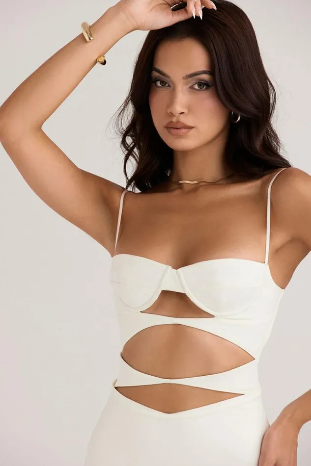 Women Amalia Ivory Satin Cutout Corset Dress House Of CB Dresses Women Amalia Ivory Satin Cutout Corset Dress House Of CB Dresses