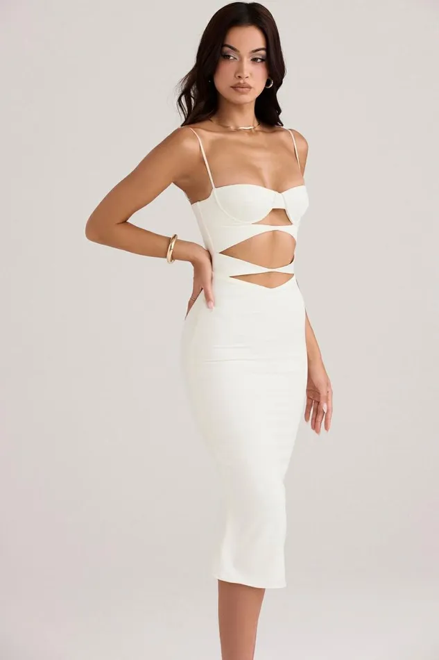 Women Amalia Ivory Satin Cutout Corset Dress House Of CB Dresses Women Amalia Ivory Satin Cutout Corset Dress House Of CB Dresses