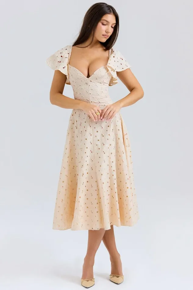 Women Amaya Cream Tea Broderie Anglais Midi Dress House Of CB Dresses Women Amaya Cream Tea Broderie Anglais Midi Dress House Of CB Dresses