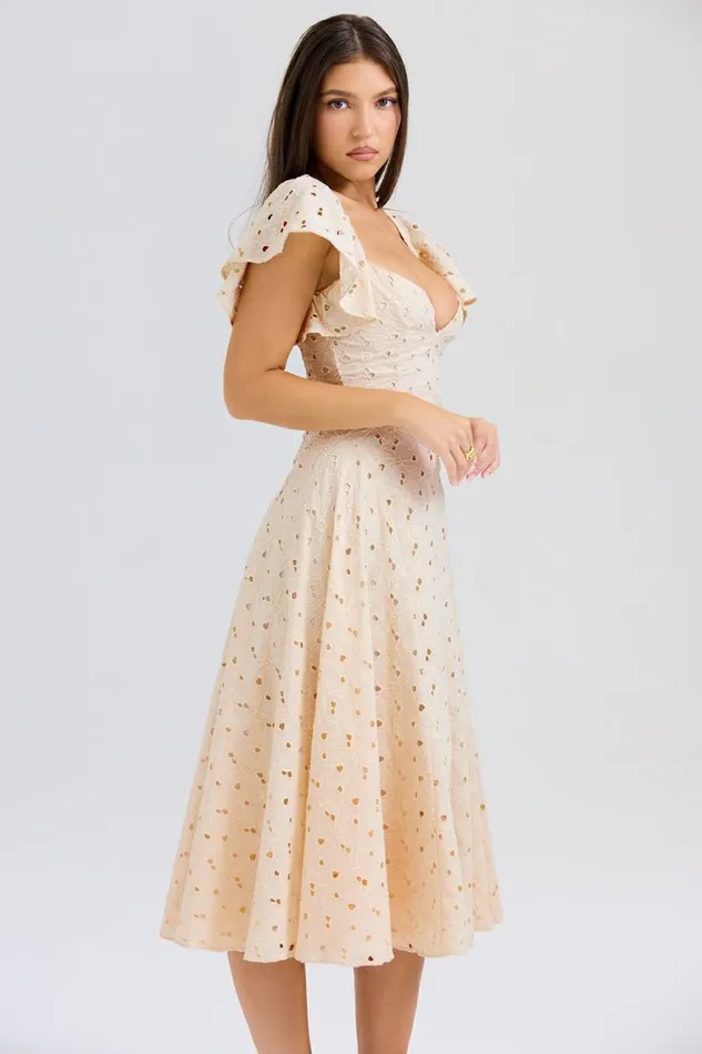 Women Amaya Cream Tea Broderie Anglais Midi Dress House Of CB Dresses Women Amaya Cream Tea Broderie Anglais Midi Dress House Of CB Dresses