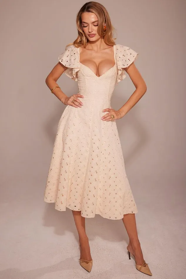 Women Amaya Cream Tea Broderie Anglais Midi Dress House Of CB Dresses Women Amaya Cream Tea Broderie Anglais Midi Dress House Of CB Dresses