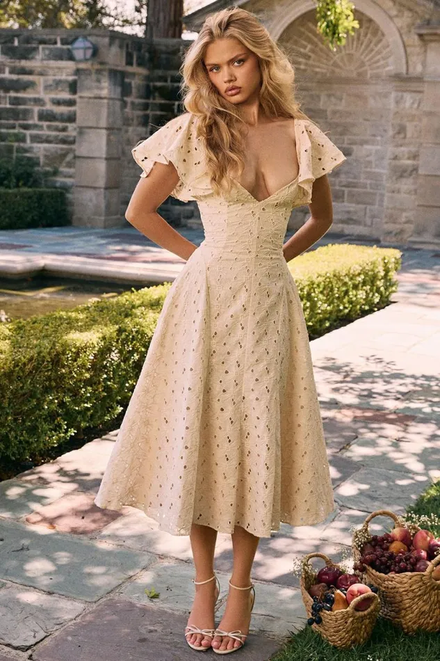 Women Amaya Cream Tea Broderie Anglais Midi Dress House Of CB Dresses Women Amaya Cream Tea Broderie Anglais Midi Dress House Of CB Dresses