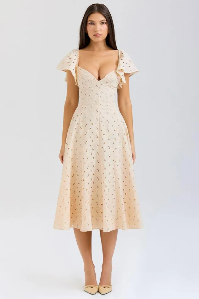 Women Amaya Cream Tea Broderie Anglais Midi Dress House Of CB Dresses Women Amaya Cream Tea Broderie Anglais Midi Dress House Of CB Dresses