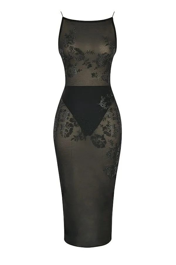 Women Amirah Black Mesh Crystal Embellished Midi Dress House Of CB Dresses Women Amirah Black Mesh Crystal Embellished Midi Dress House Of CB Dresses