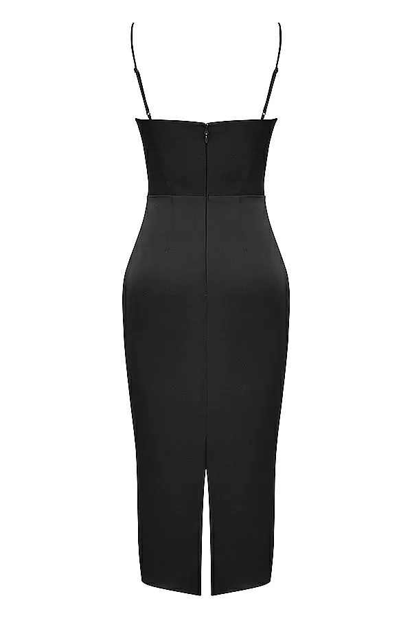 Women Anais Black Satin Pointed Corset Midi Dress House Of CB Dresses Women Anais Black Satin Pointed Corset Midi Dress House Of CB Dresses